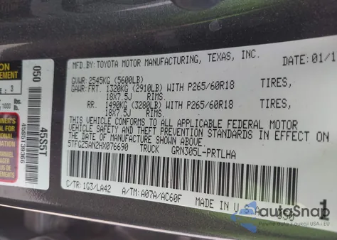 2017 Toyota Tacoma Limited from USA, damaged, VIN 5TFGZ5AN2HX076690